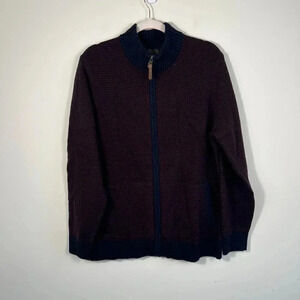 Pendleton Shetland Washable Wool Full Zip Sweater Maroon Navy Blue Medium